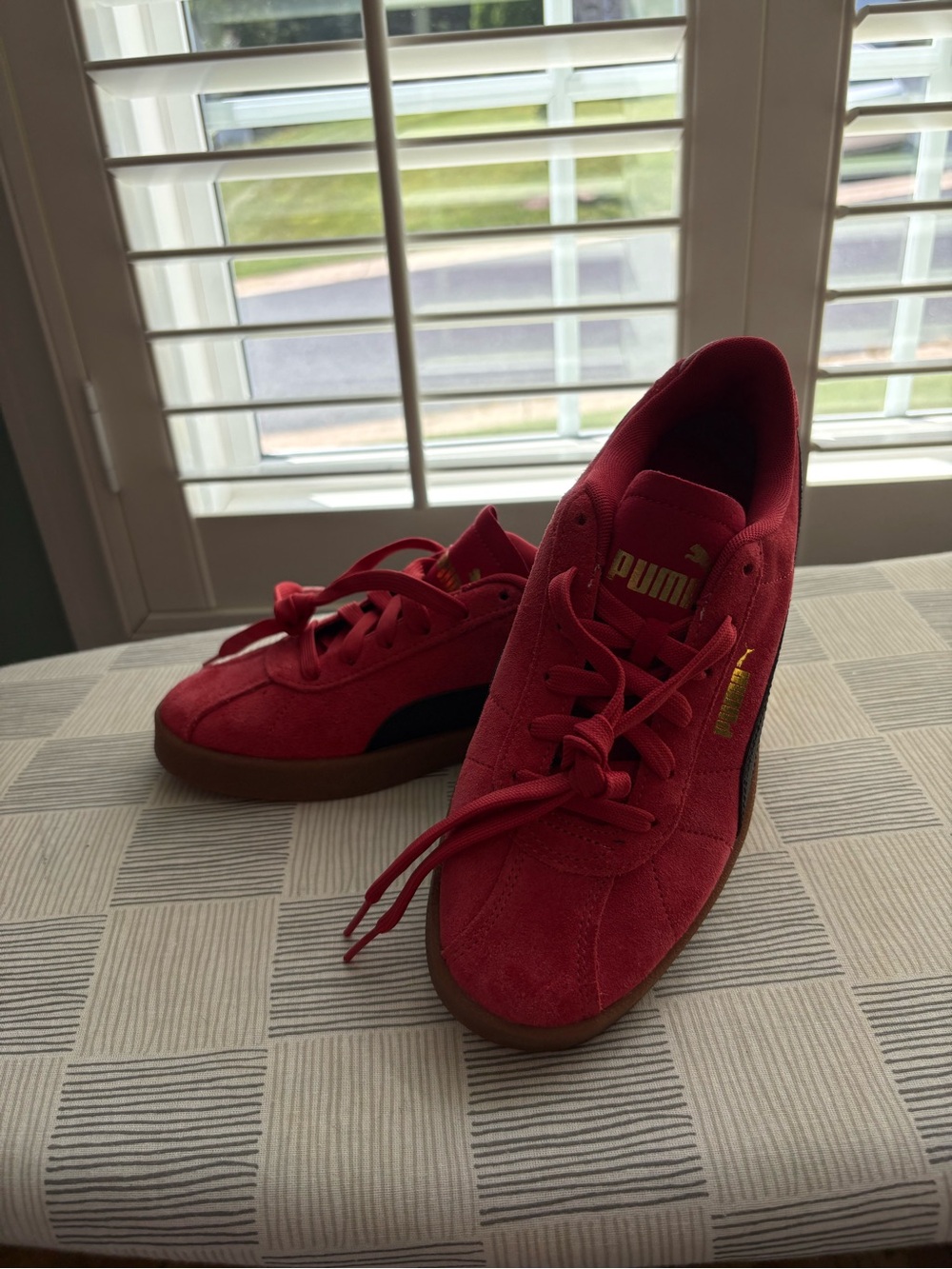 NWOT- Puma Women's Red Suede Sneakers with Gold Logo